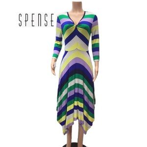 Spense V-Neck Twist Mitered Stripe Handkerchief Fit & Flare Dress